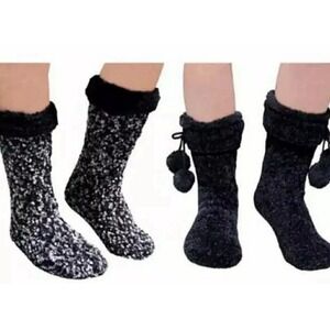 Jane and Bleecker Ladies Chunky Slipper Sock 2 pair Black/Pack Size, 4-10